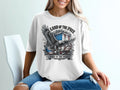 White t-shirt with eagle, shield, and text 