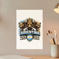Argentina 2026 logo with bull and lions, featuring a crown and the Argentinian flag.