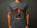 Barrio Classic t-shirt graphic with red lowrider bicycle, palm trees, and roses.