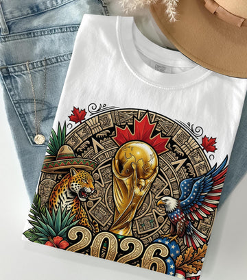 2026 World Cup T-Shirts, United We Play Soccer Tee, USA Canada Mexico Football Fan Shirt, Patriotic Eagle Jaguar Sombrero Design, Global