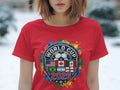 Red t-shirt with FIFA World Cup 2026 logo featuring flags of USA, Canada, and Mexico.