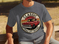 T-shirt with circular graphic: red classic truck, 