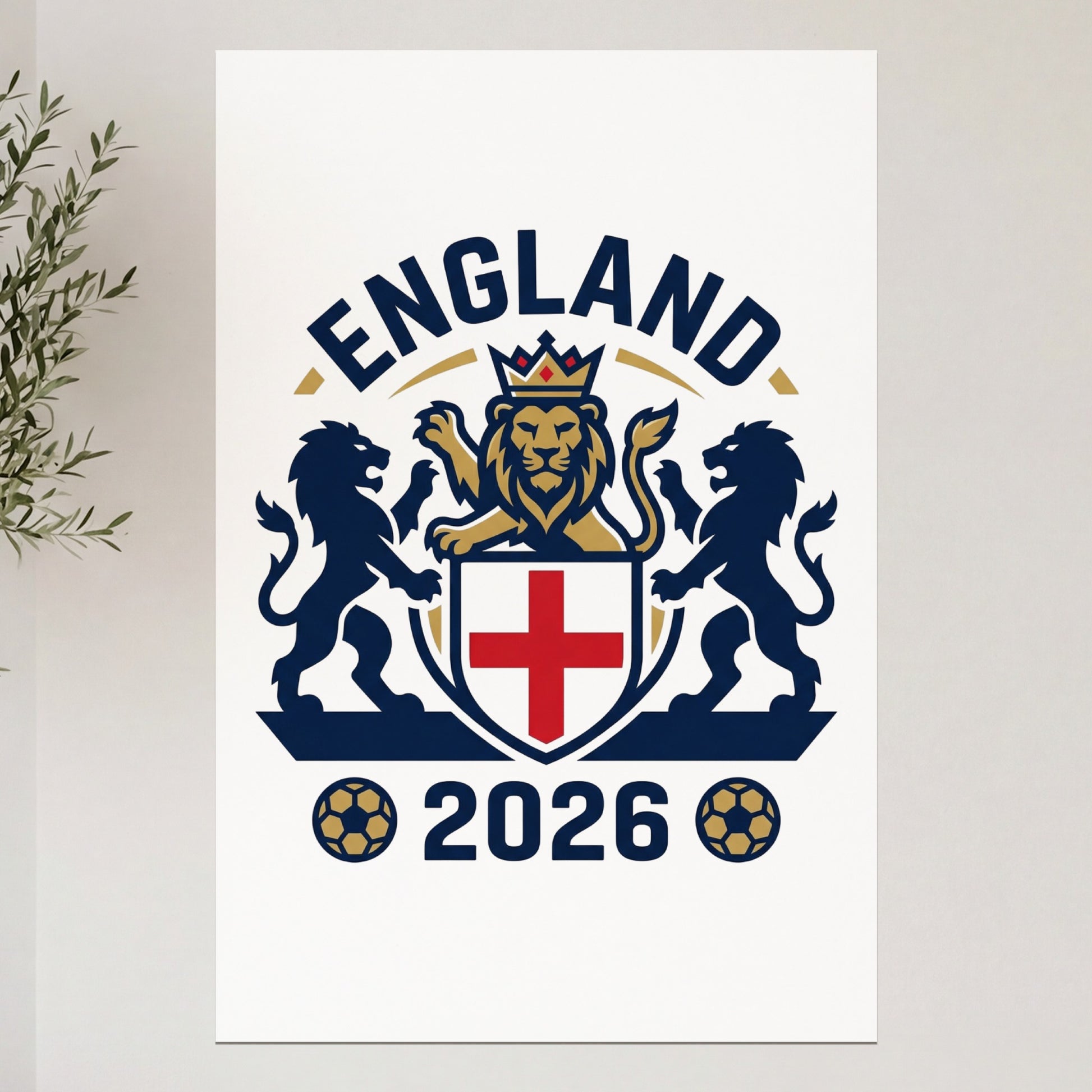 England 2026 crest with lion and St. George's cross, on a white background.