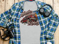 Gray t-shirt with 1984 red car graphic and 