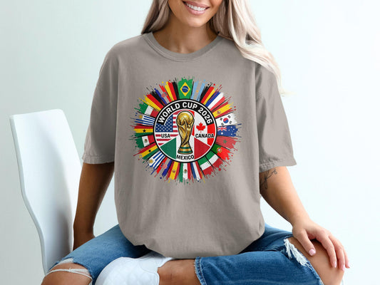 World Cup 2026 T-Shirt, USA Canada Mexico Flags Football Tee