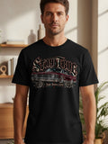 Black t-shirt with a vintage car graphic and 