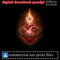 Sacred heart illustration with crown of thorns and cross, digital download.
