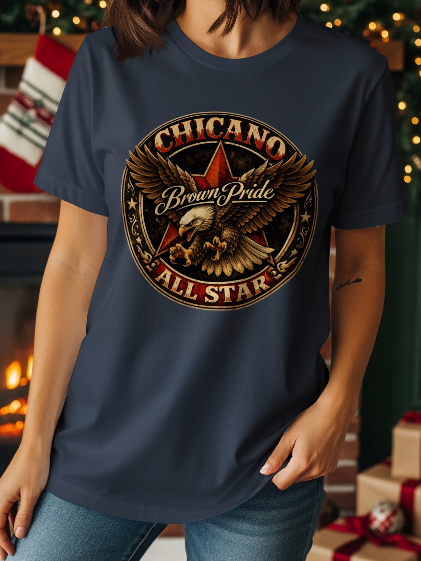 Chicano Brown Pride All Star eagle emblem t-shirt.