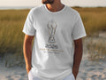 White t-shirt featuring 2026 North America USA Canada Mexico trophy logo.