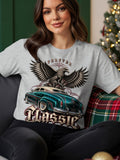 Gray t-shirt with eagle, cactus, and classic car graphic, text 