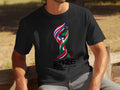 Black t-shirt with 2026 World Cup trophy logo featuring intertwined flags of USA, Canada, Mexico.