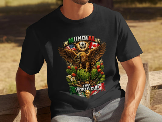 FIFA World Cup 2026 T-Shirts, Mundial 26 Host Nations, USA Canada Mexico Soccer Fan Tee, Eagle Snake Cactus Design, Football Event Apparel