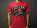 Red t-shirt featuring a lowrider car with 