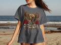 T-shirt with eagle, snake, roses, and text 