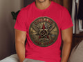 Red t-shirt with Chicano All Star circular emblem featuring eagles and stars.