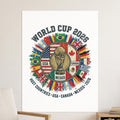 World Cup 2026 logo with flags and host countries USA, Canada, Mexico.