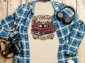 T-shirt with red lowrider truck and flames graphic, 