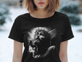 Black t-shirt featuring a black and white graphic of Jesus Christ on the cross.