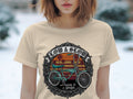 Cream t-shirt with graphic of vintage bicycle and text 