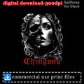 Chingona skull woman portrait, digital download for black halftone.