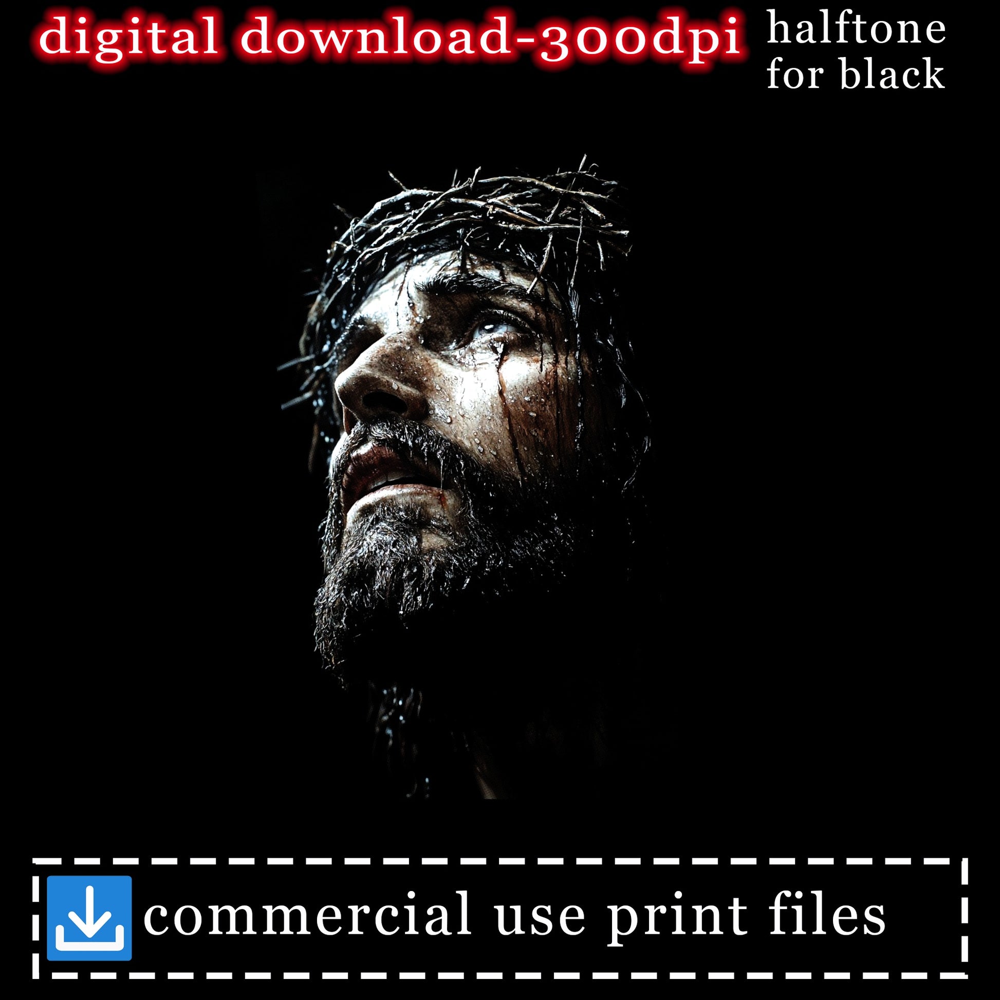 Jesus Christ with crown of thorns, digital download text.