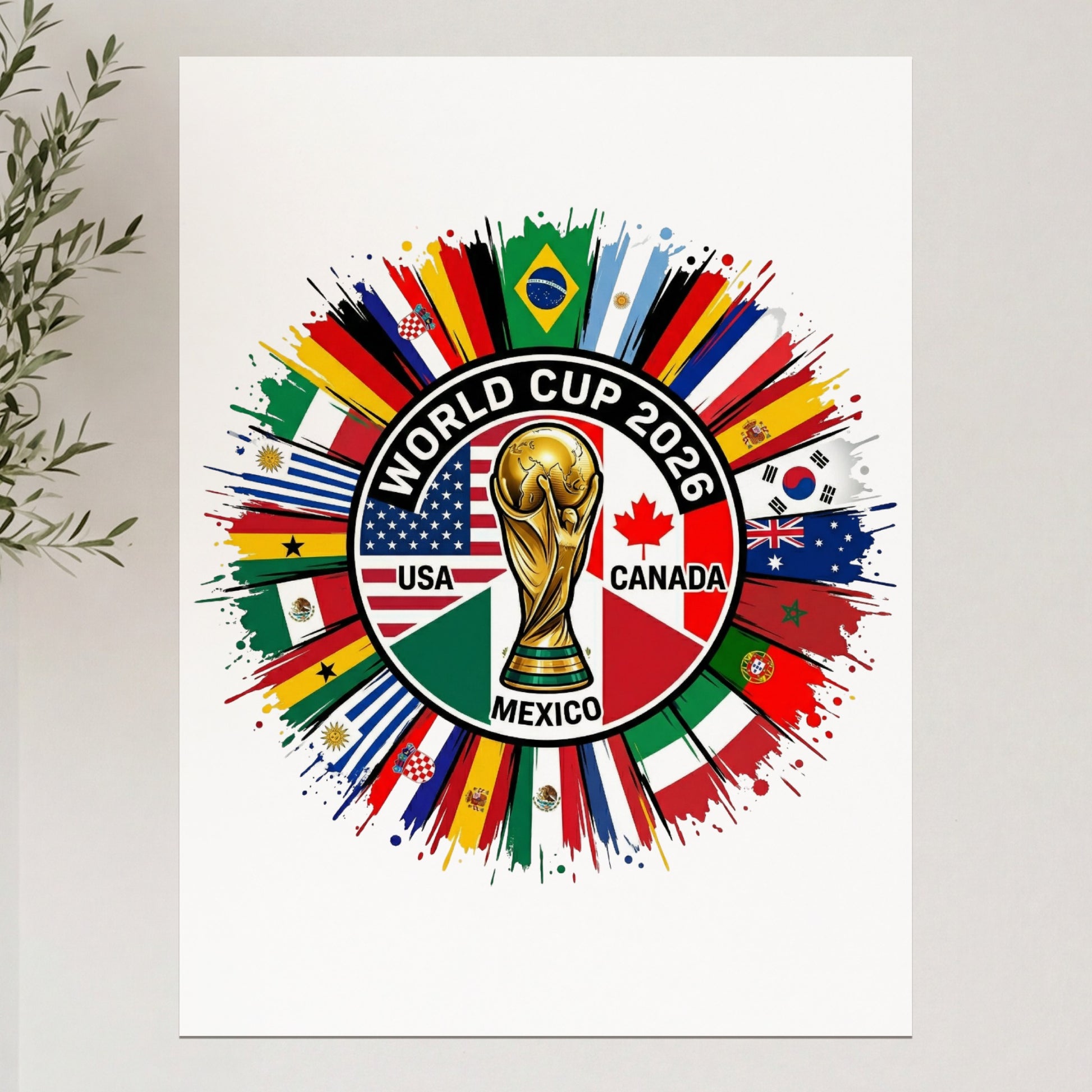 World Cup 2026 logo with USA, Mexico, and Canada flags.