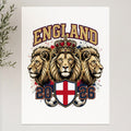 England 2026 crest with three lions, crown, and soccer balls.