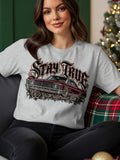 Light gray t-shirt with red car graphic and 