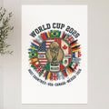 World Cup 2026 logo with host countries USA, Canada, and Mexico flags.