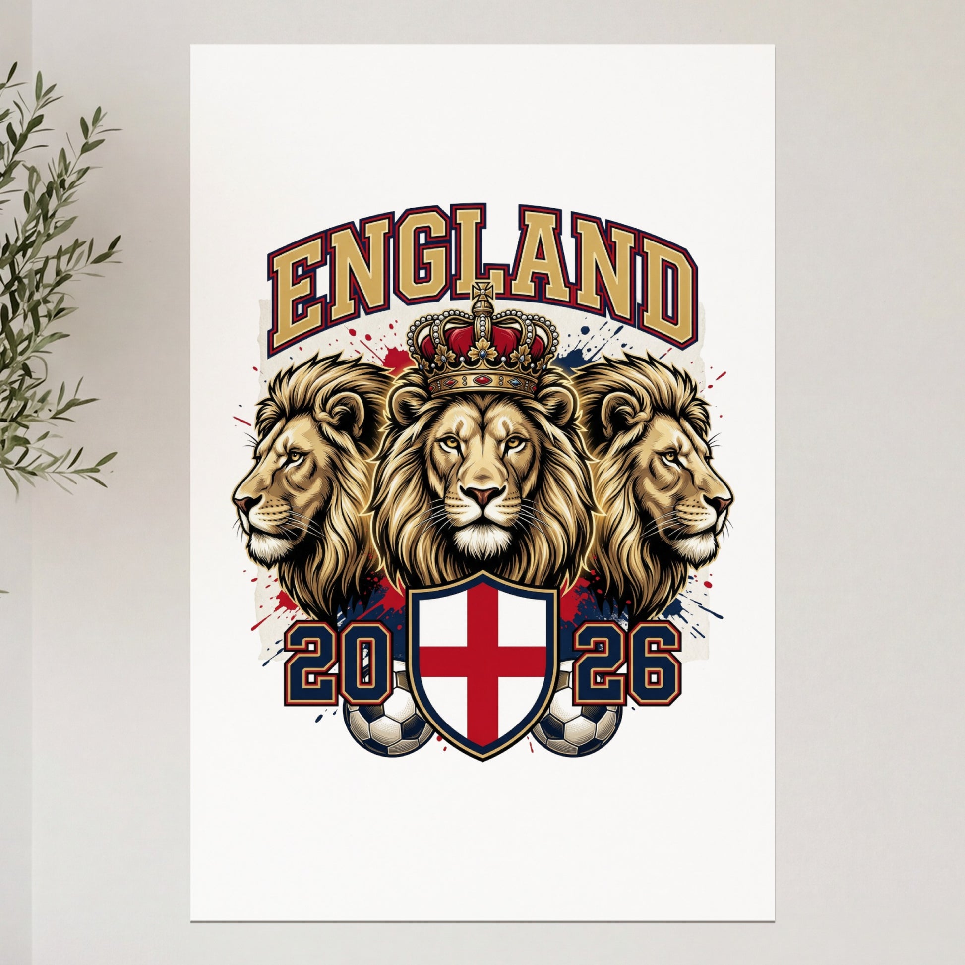 England crest with lions and soccer balls, 2026.