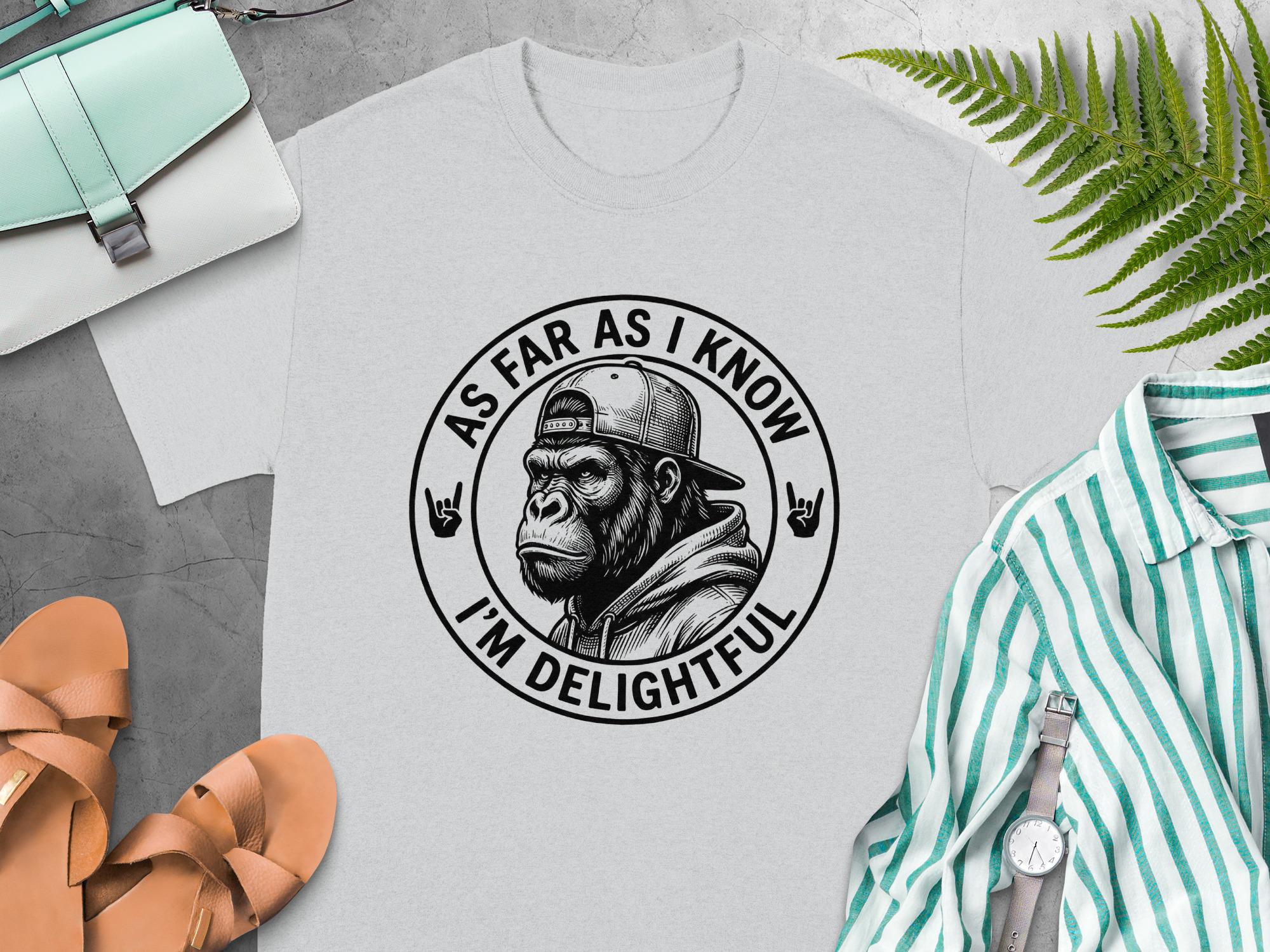 Delightful Gorilla T-Shirts, Funny Primate with Cap and Hoodie Graphic Tee, Sarcastic Quote Animal Lover Gift, Cool Ape Humor Shirt