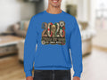 2026 World Cup USA Canada Mexico graphic on blue sweatshirt.