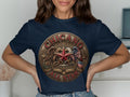 Navy t-shirt with circular Chicano All Star emblem featuring stars and eagle.