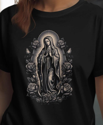 Our Lady of Guadalupe T-Shirt, Virgin Mary Rose Design, Catholic Apparel, Devotional Tee