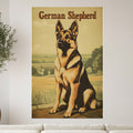 German Shepherd dog sitting in a field, looking to the left.