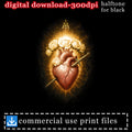 Sacred Heart with sword and roses, digital download halftone for black.