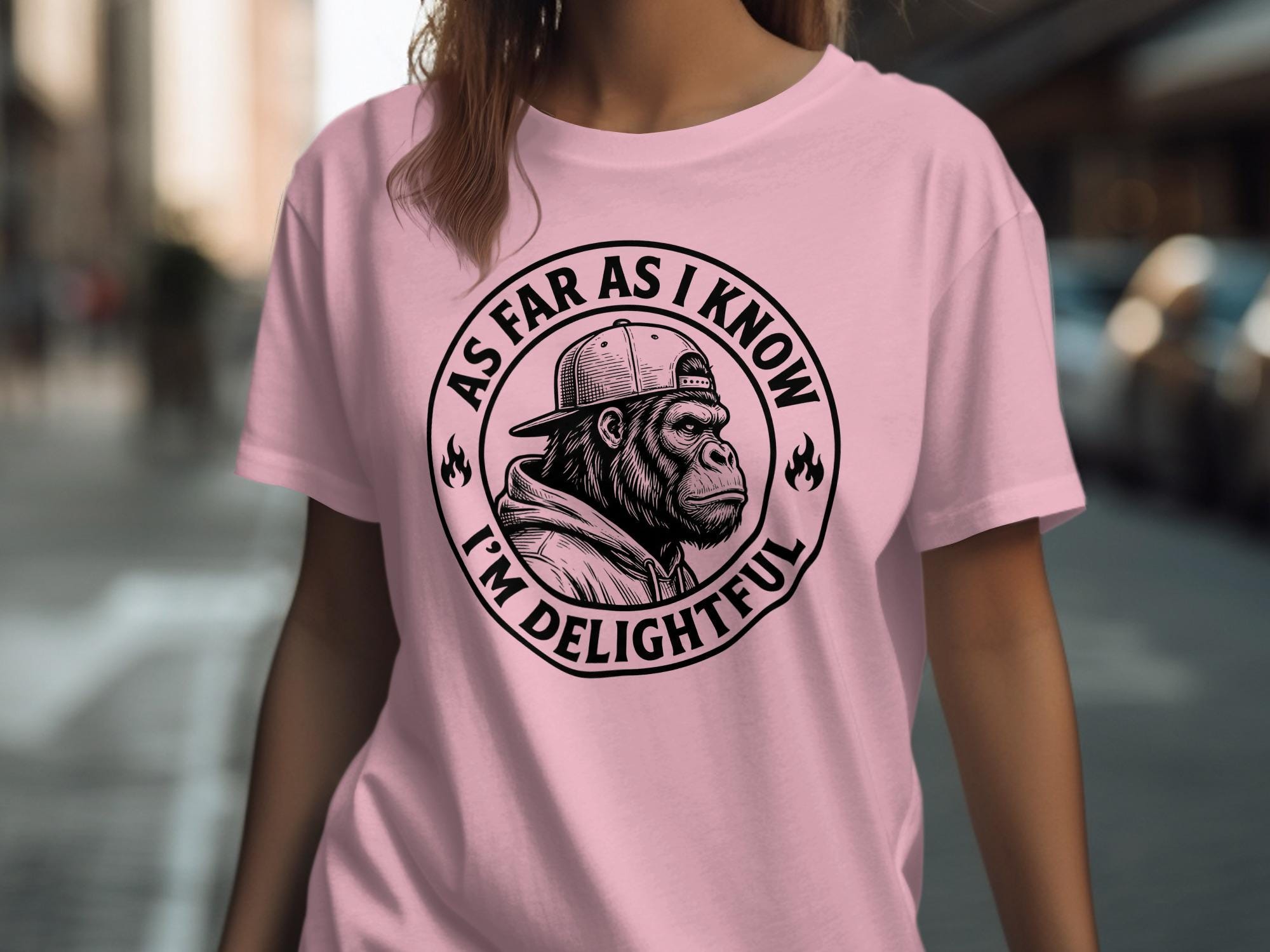 Delightful Gorilla T-Shirts, Funny Ape with Backward Cap Tee, Sarcastic Quote Apparel, Grumpy Animal Graphic, Witty Text Top