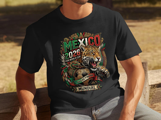 Mexico 2026 FIFA World Cup T-Shirt, Jaguar Tribal Soccer Fan Gear, Cultura y Pasion Mundial Tee, Aztec Spirit Football Top, Patriotic Mexico