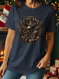 Navy t-shirt with circular Chicano All Star emblem featuring eagle and snake.