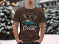 Brown t-shirt with classic car, eagle, and 