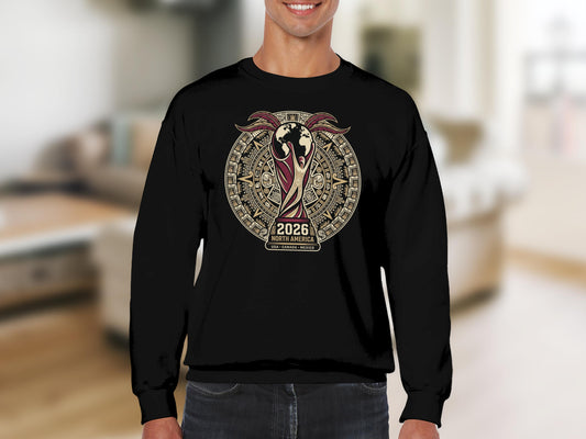 Black sweatshirt with 2026 North America USA, Canada, Mexico logo.