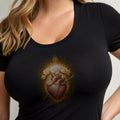 Black t-shirt featuring the Sacred Heart of Jesus with roses and a sword.