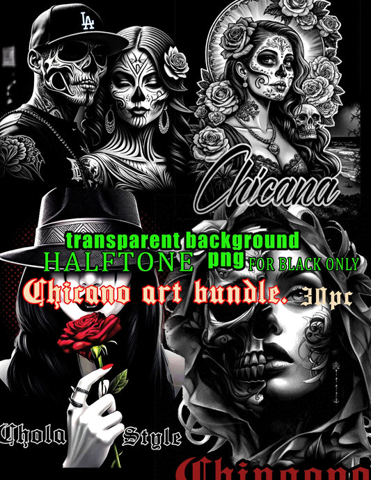 chicano art  -png  halftone for black only digital file- dtf. instant downloads-4k image-bundle 30