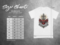 Gildan 5000 heavy cotton t-shirt size chart with chest width and length in inches.