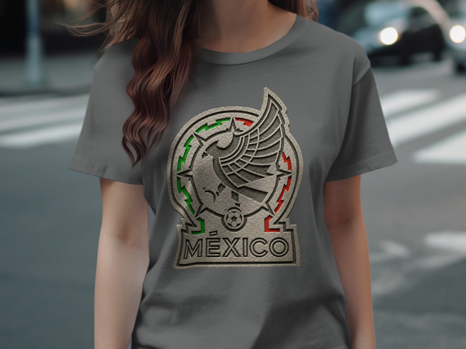 Gray t-shirt with the Mexico national football team logo.