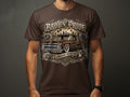 Brown Pride Lowrider Tradition graphic on a brown t-shirt featuring a vintage pickup truck.