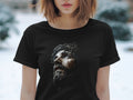 Black t-shirt featuring a close-up of Jesus with a crown of thorns.