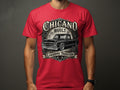 Red t-shirt with black lowrider truck and text 