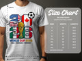 T-shirt size chart for World Cup 2026 USA-Canada-Mexico with measurements.